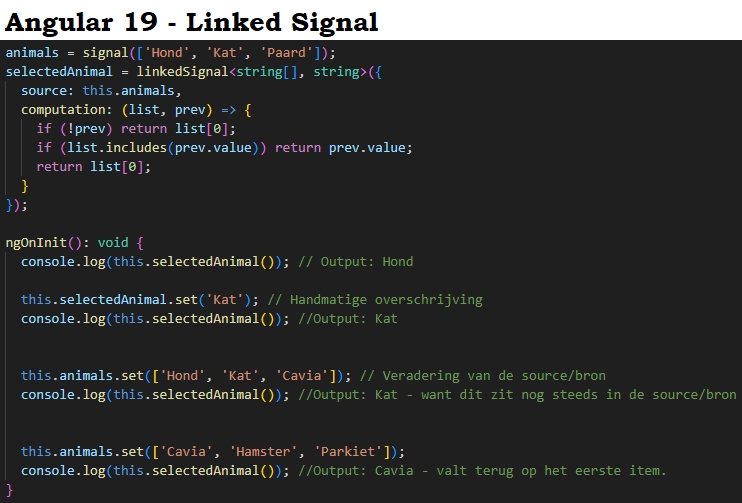 Angular 19 Linked Signal voorbeeld