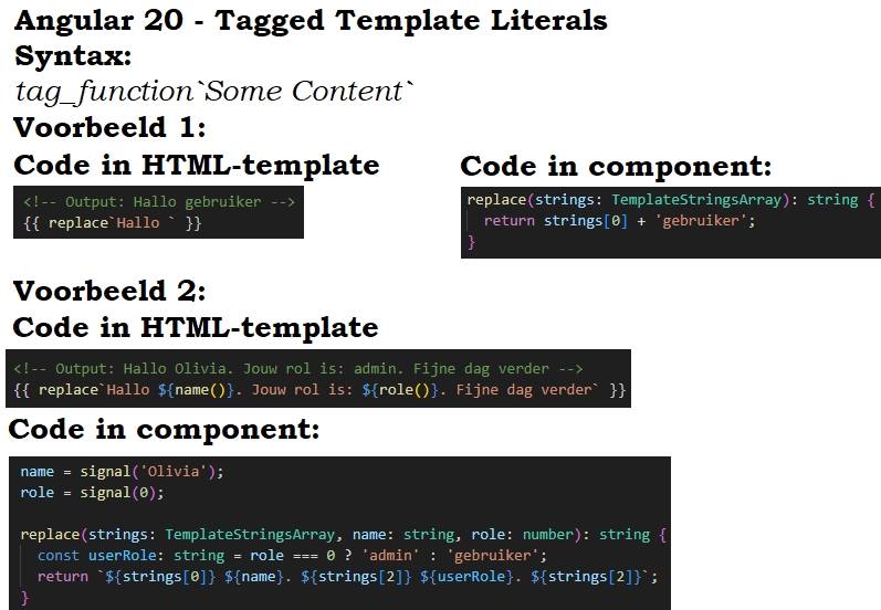 Angular 20 tagged template literals voorbeeld